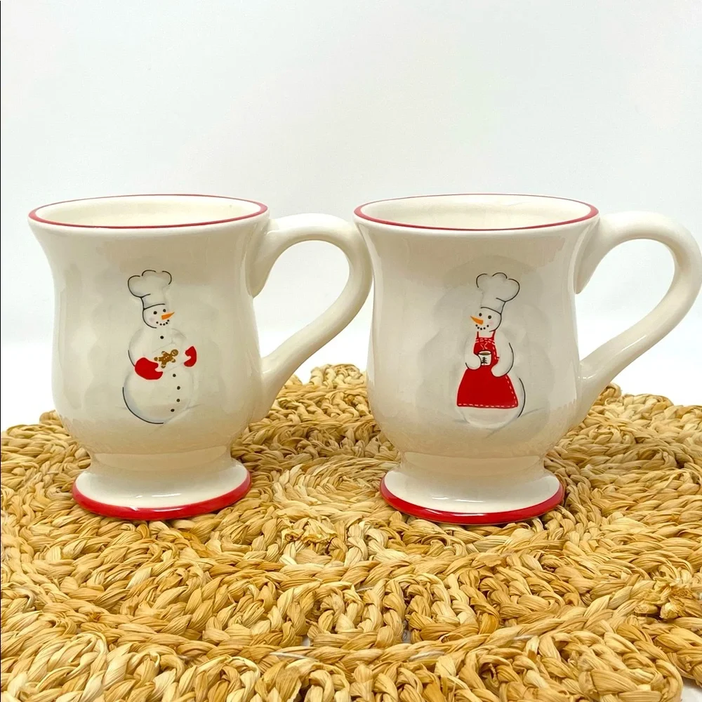 Williams-Sonoma Snowman Chef Mugs 12 oz